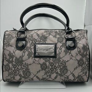 Betsey Johnson Lace Overlay Black and Gray Satchel EUC